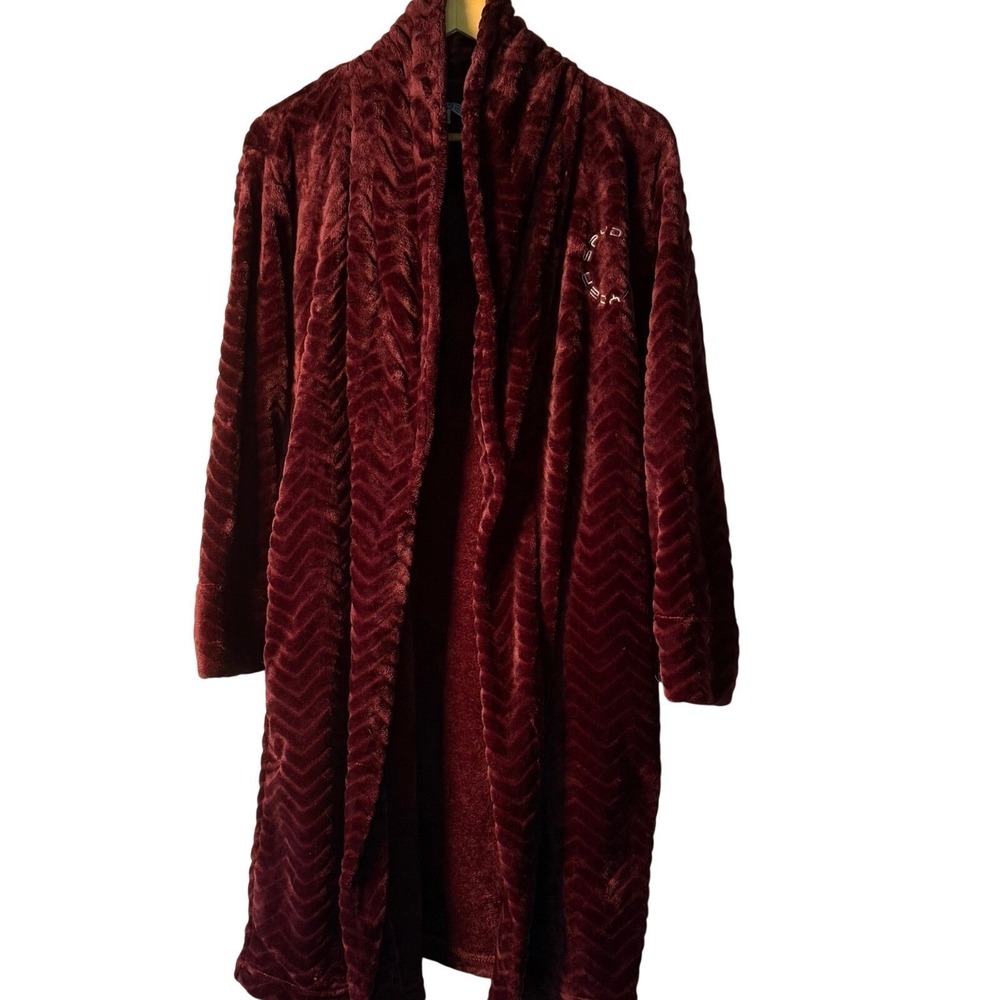 Spyder Womens M Burgundy Fleece Robe Chevron Plush Soft Long Sleeve Belted - Picture 2 of 8
